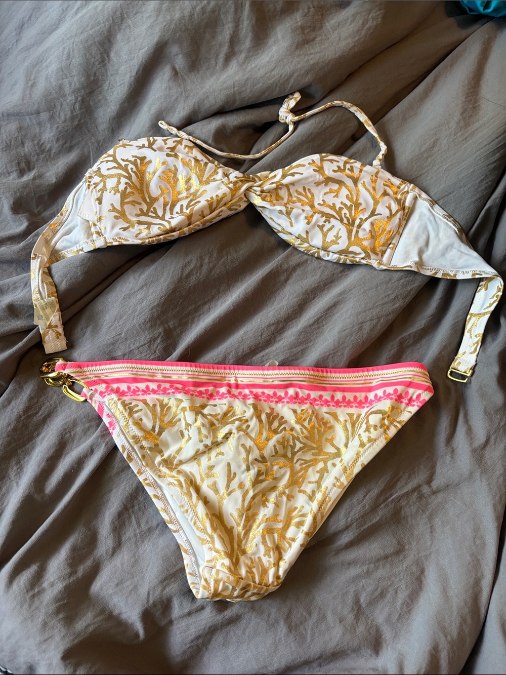 Victoria secret Gold Coral Print Bikini Set with Pink Accent - Picture 4 of 4